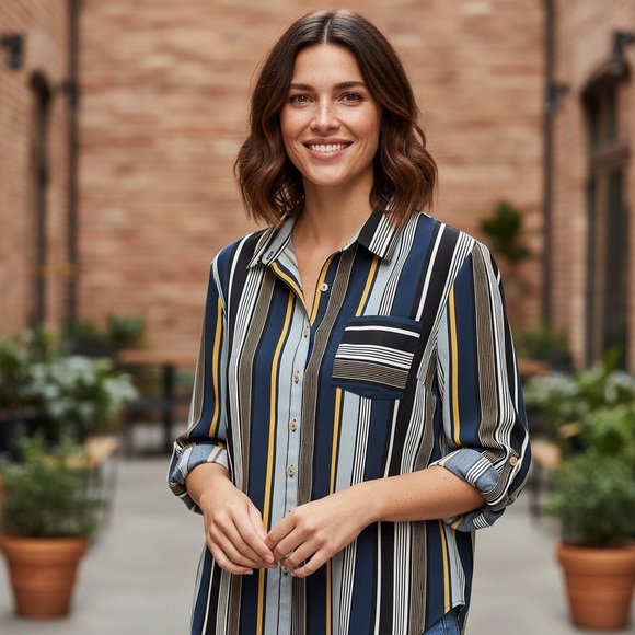 Westport Striped Button Blouse Size L - Picture 1 of 11